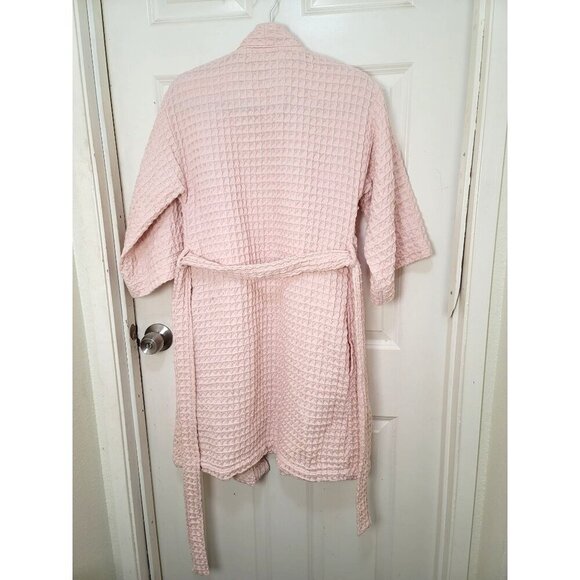 NORDSTROM Women's Waffle Textured Bathrobe Kimono Style With Belt Pink Size S - Picture 3 of 14